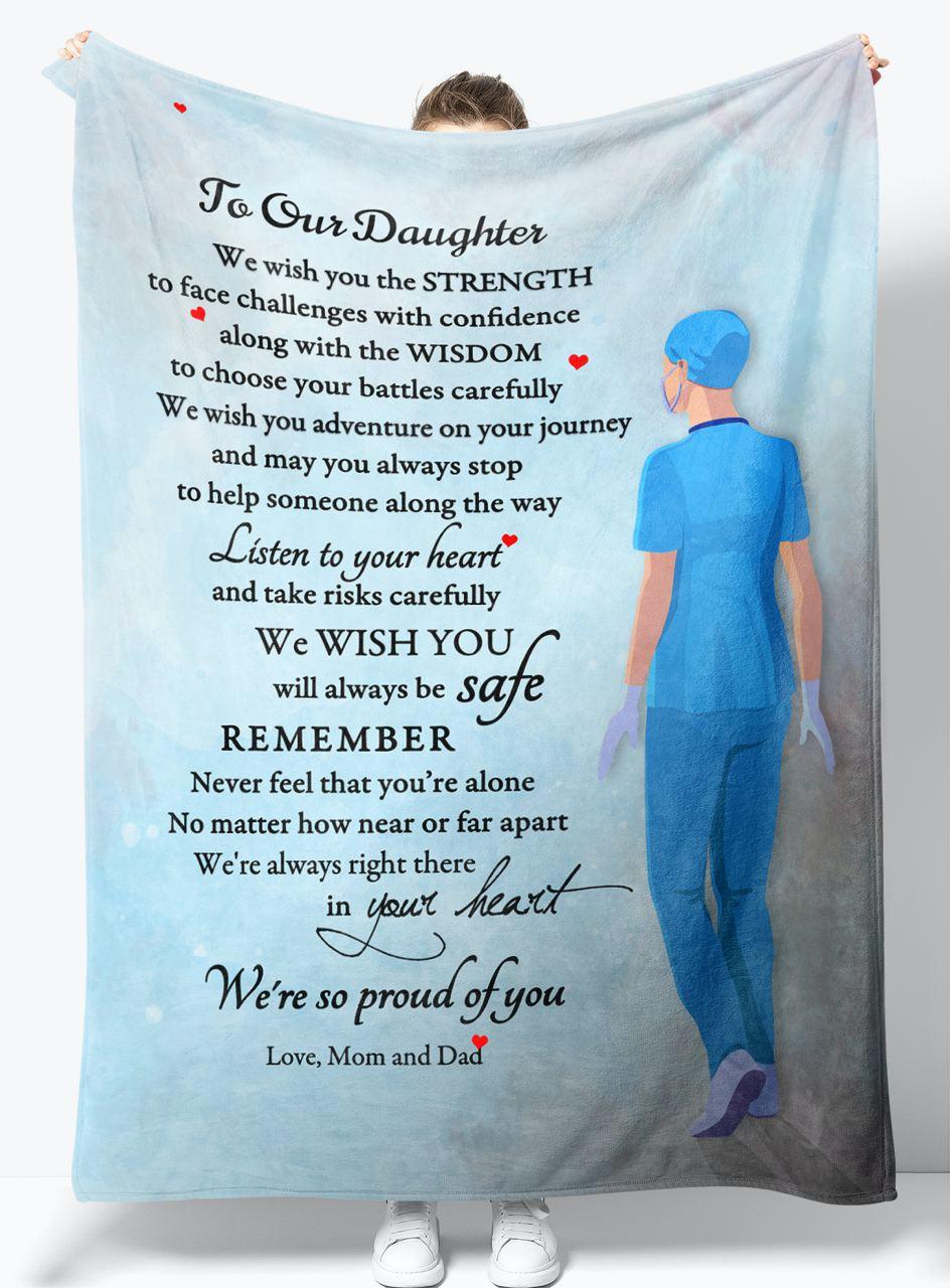 To Our Daughter From Mom and Dad Fleece Blanket Gift BMD014