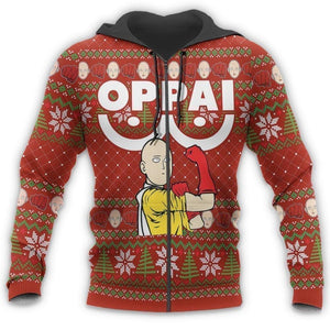 Saitama Oppai Ugly Christmas Sweater One Punch Man Anime Xmas