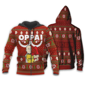 Saitama Oppai Ugly Christmas Sweater One Punch Man Anime Xmas