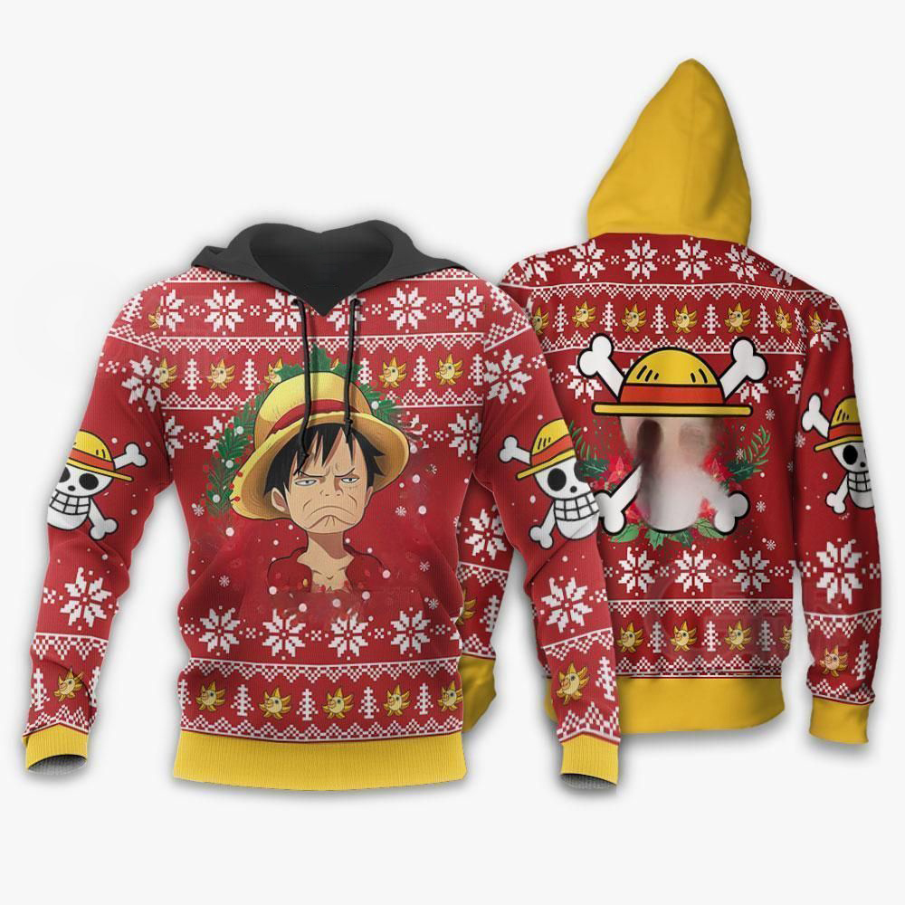 Luffy Ugly Christmas Sweater Funny Face One Piece Anime Xmas