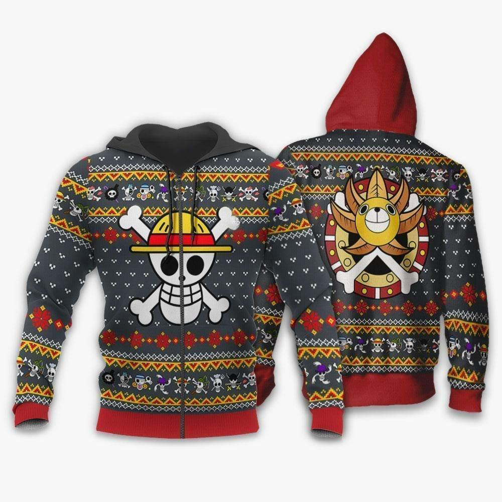 One Piece Ugly Christmas Sweater Straw Hat Priate Xmas Hoodie