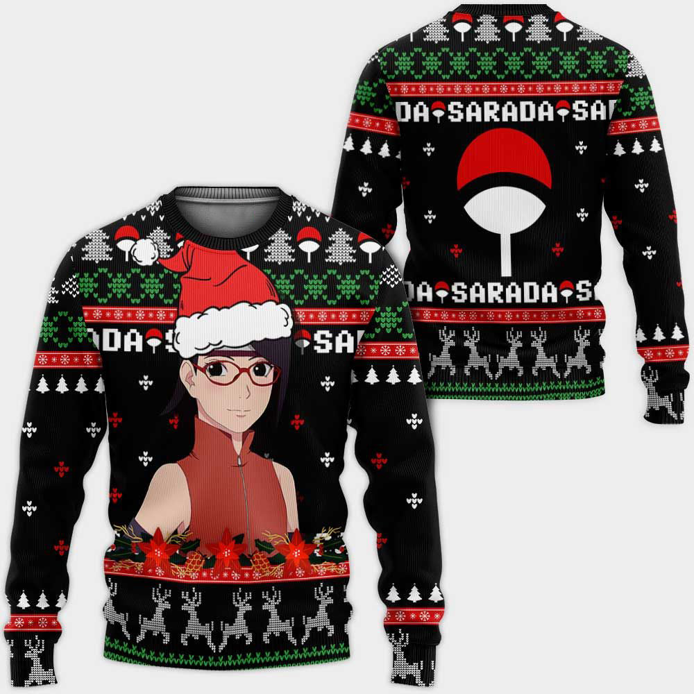 Sarada Uchiha Ugly Christmas Sweater Custom Boruto Anime Xmas Gifts