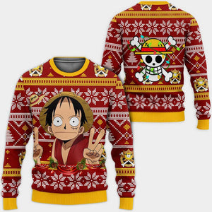 Funny Luffy Ugly Christmas Sweater Custom One Piece Anime Xmas Gifts