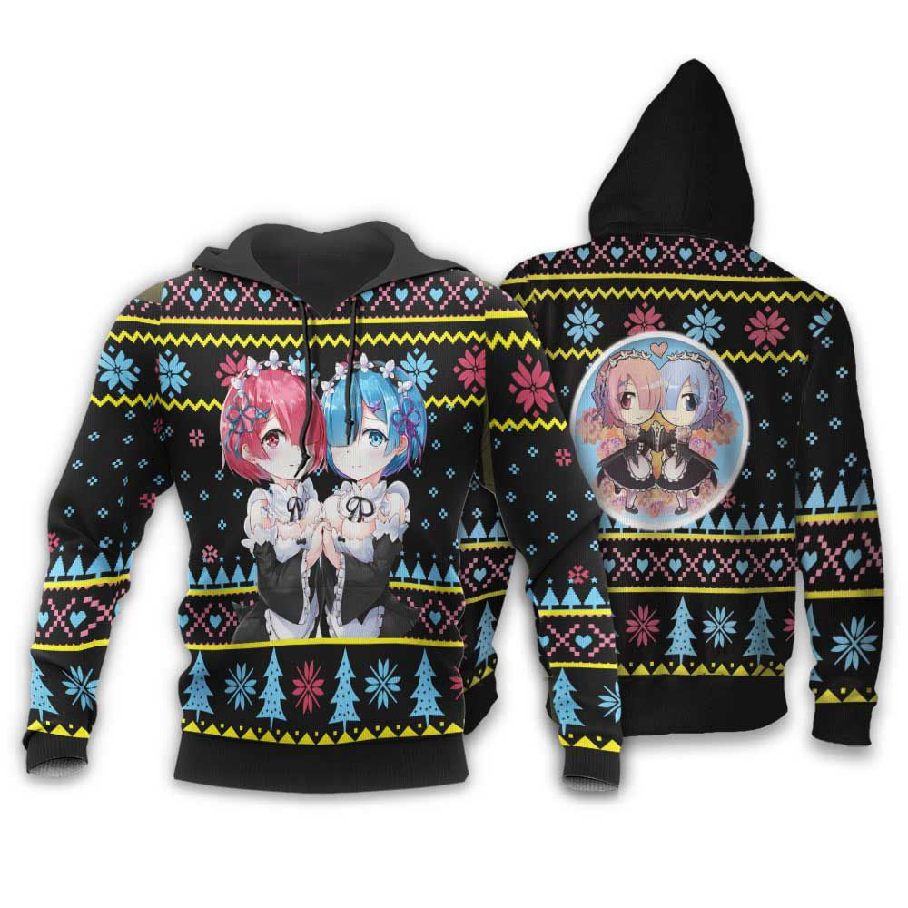 Re Zero Rem Ram Ugly Christmas Sweater Custom Anime Xmas Gifts