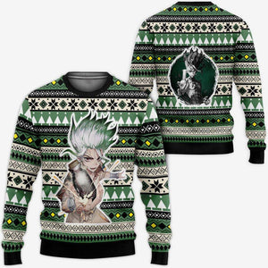 Senku Ishigami Ugly Christmas Sweater Custom Anime Dr Stone Xmas Gifts