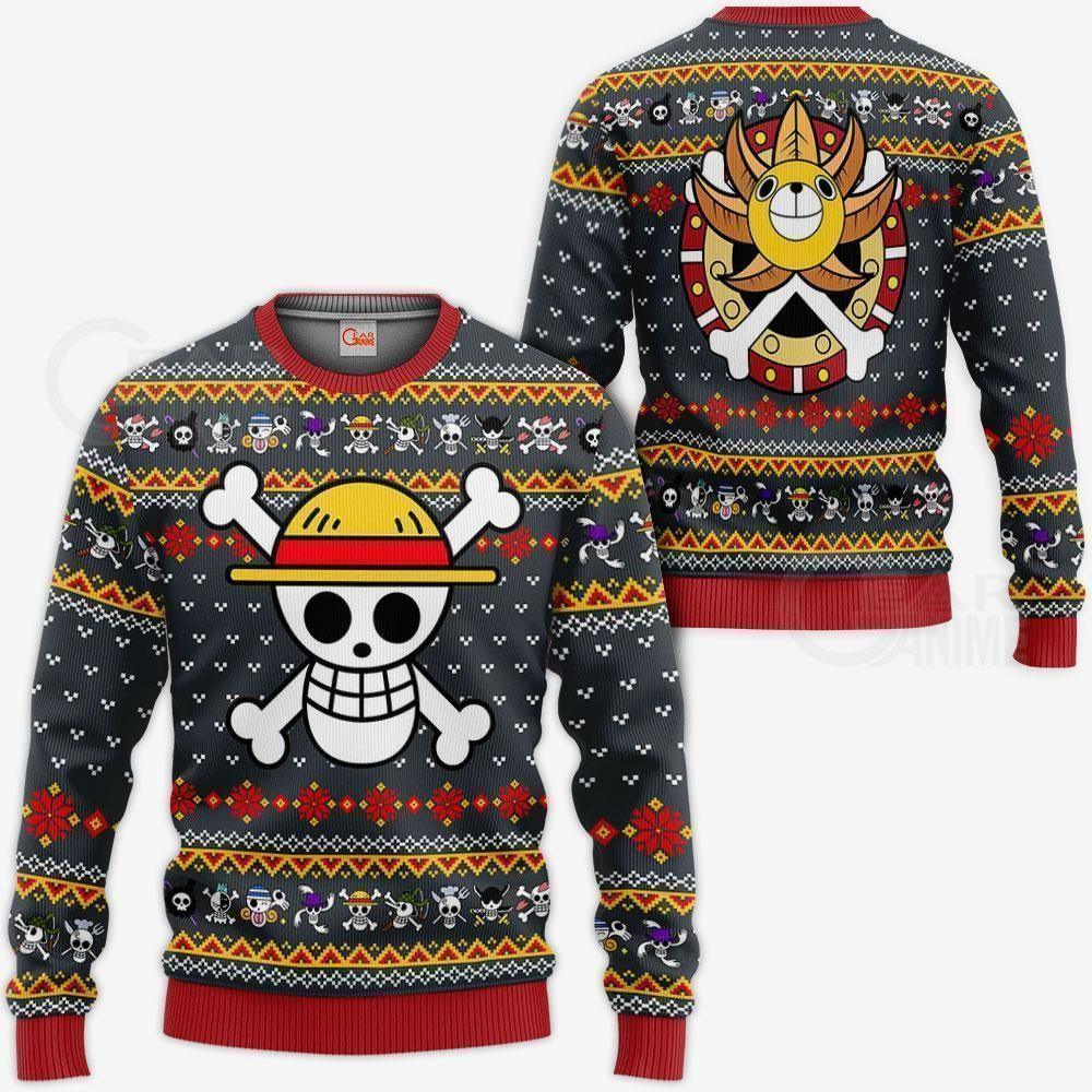 One Piece Ugly Christmas Sweater Straw Hat Priate Xmas Hoodie
