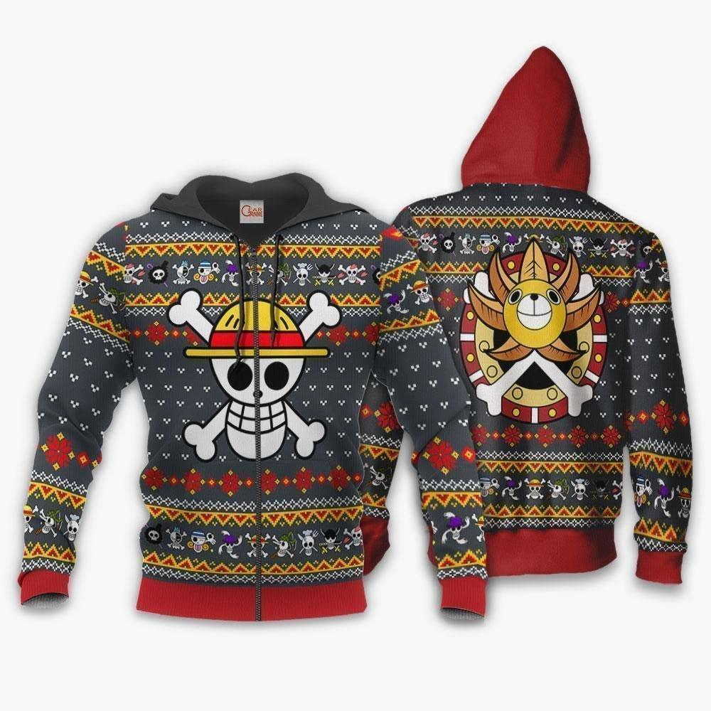 One Piece Ugly Christmas Sweater Straw Hat Priate Xmas Hoodie