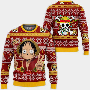 Funny Luffy Ugly Christmas Sweater Custom One Piece Anime Xmas Gifts