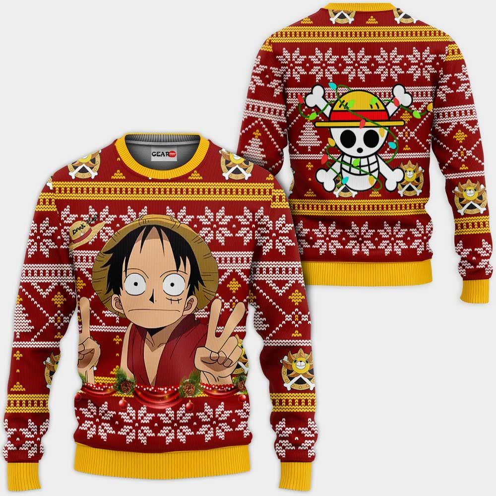 Funny Luffy Ugly Christmas Sweater Custom One Piece Anime Xmas Gifts