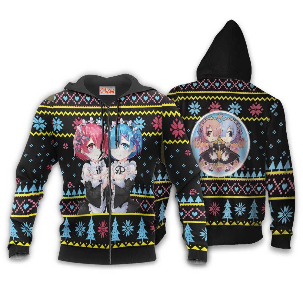 Re Zero Rem Ram Ugly Christmas Sweater Custom Anime Xmas Gifts