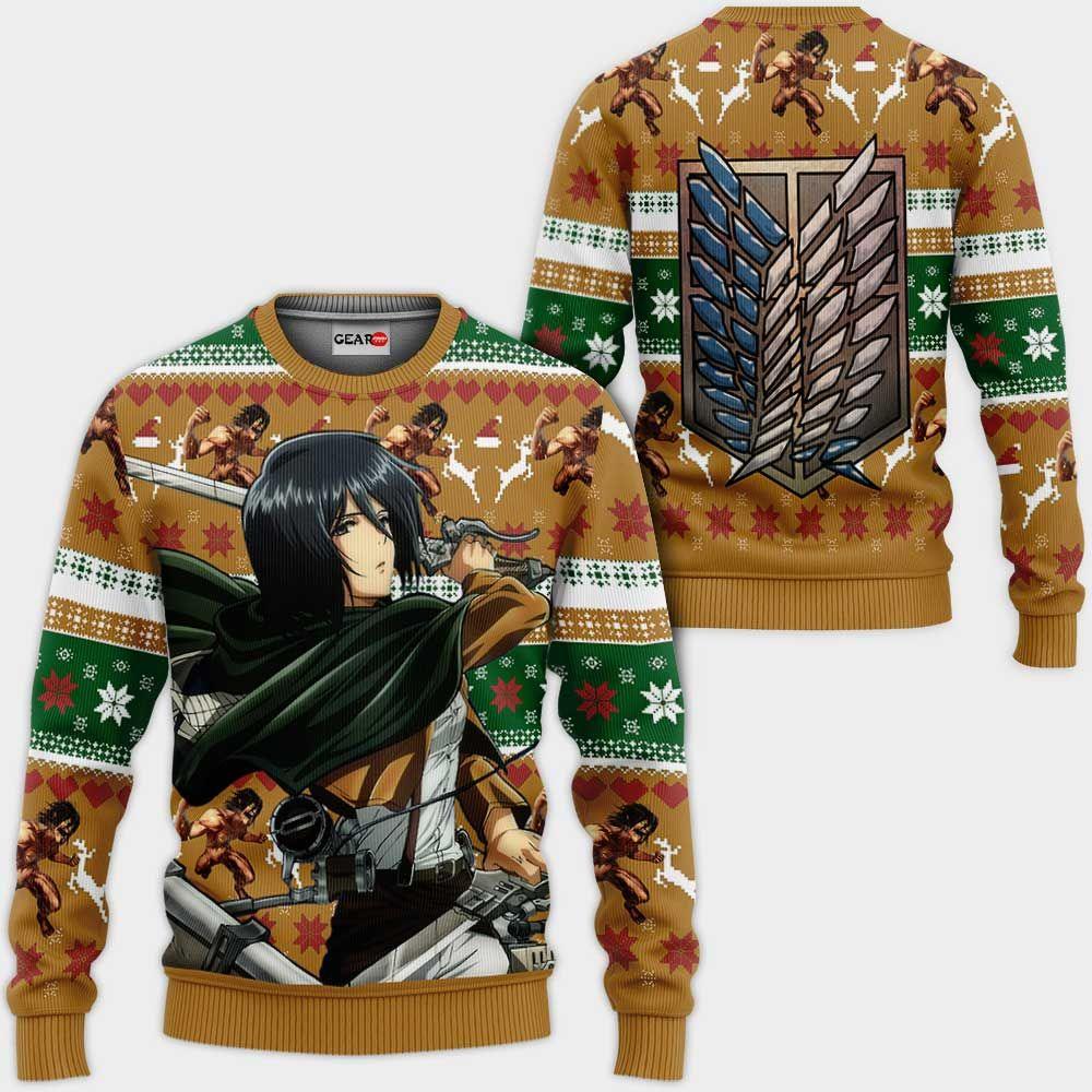 Mikasa Ackerman Ugly Christmas Sweater Custom Anime Attack On Titan Xmas Gifts