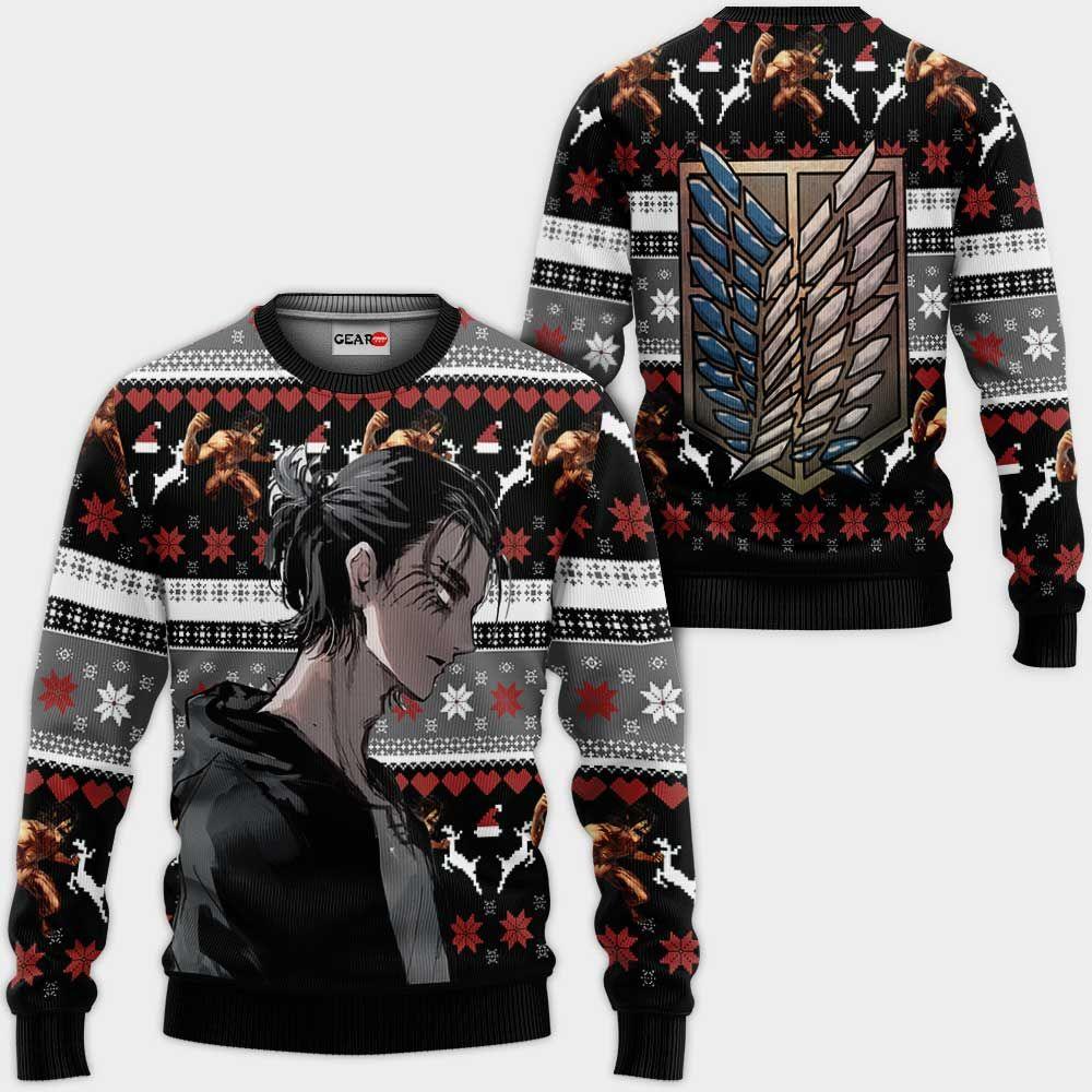AOT Eren Ugly Christmas Sweater Custom Anime Attack On Titan Xmas Gifts