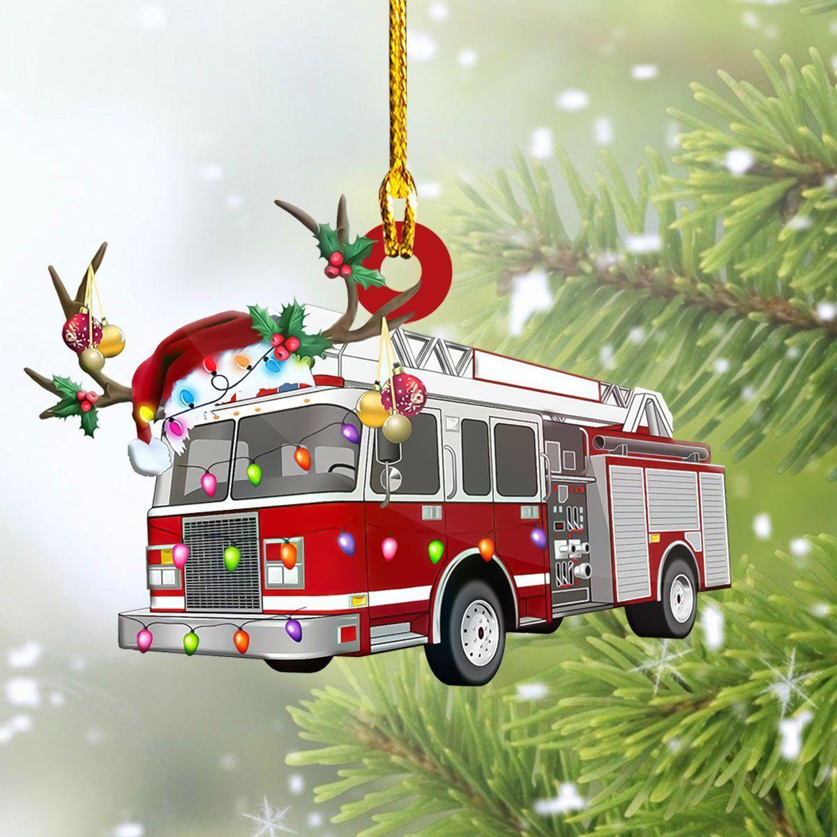 giftngon - Personalized Firefighter Truck Christmas Ornament | Custom Shaped Ornament New V1