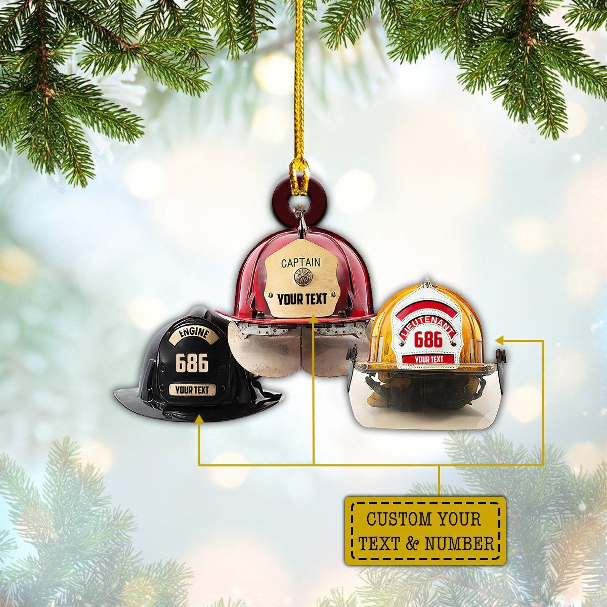 giftngon - Personalized Firefighter Helmet Rank Christmas Ornament | Custom Name & Number New