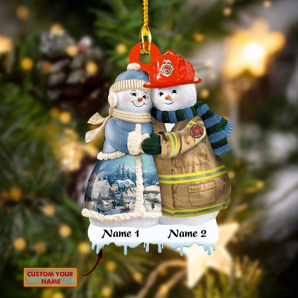 giftngon - Personalized Firefighter Snowman Christmas Ornament | Custom Shaped Ornament | Custom Name New