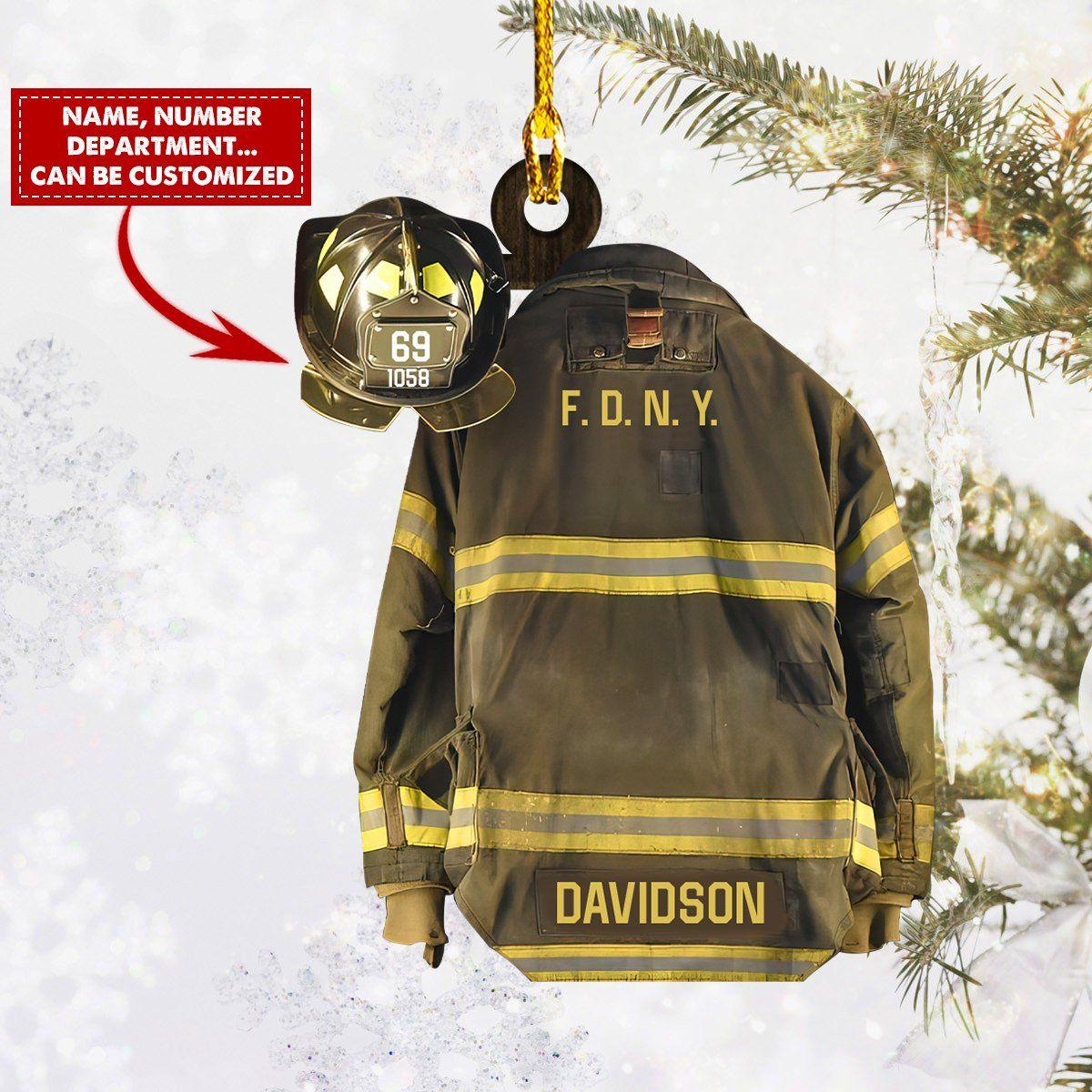 giftngon - Personalized Firefighter Christmas Ornament | Custom Shaped Ornament | Custom Name & Number New V2