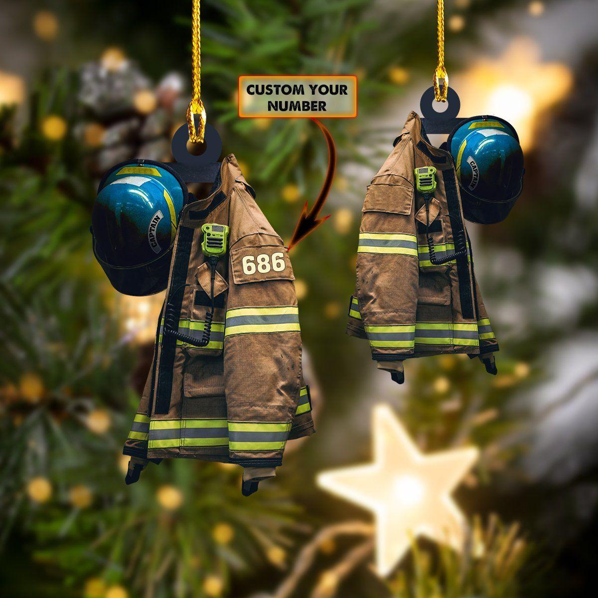 giftngon - Personalized Firefighter CAPTAIN BLUE HELMET |Custom Shaped Ornament | Custom Number New