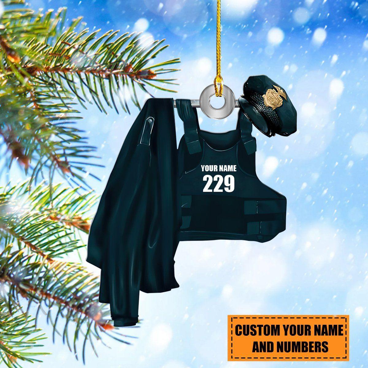 giftngon - Personalized Police Christmas Ornament | Custom Shaped Ornament | Custom Name & Number V7