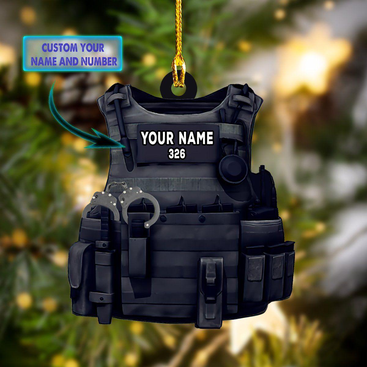 giftngon - Personalized Police Christmas Ornament | Custom Shaped Ornament | Custom Name & Number V1