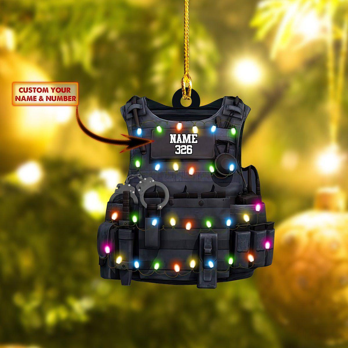 giftngon - Personalized Police Christmas Ornament | Custom Shaped Ornament | Custom Name & Number V4