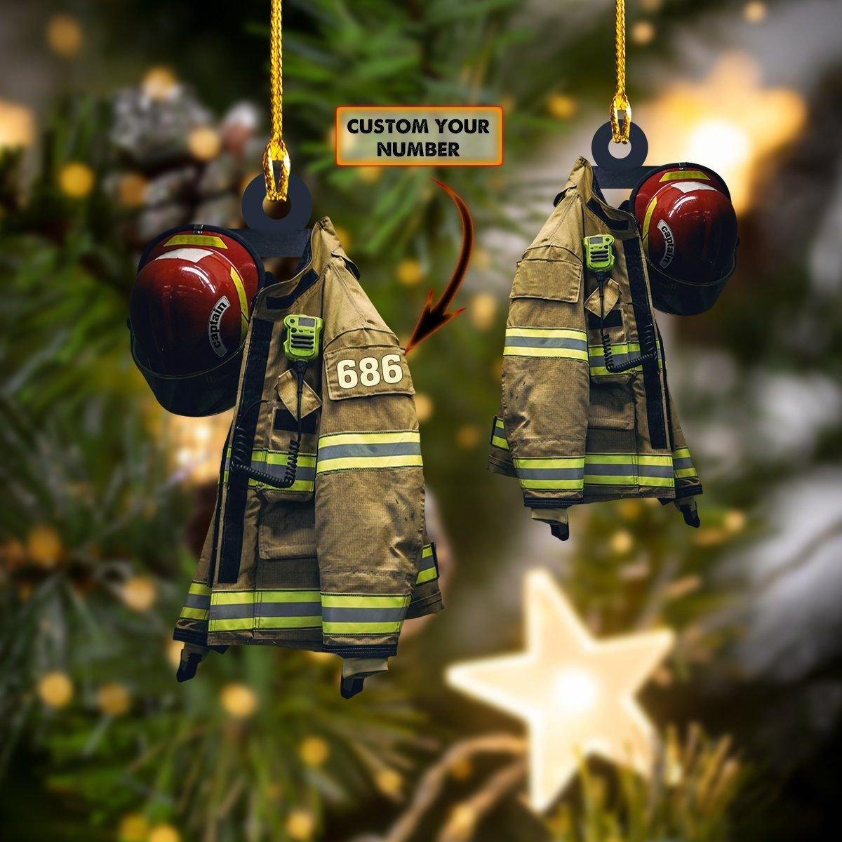 giftngon - Personalized Firefighter Captain RED HELMET | Christmas Custom Shaped Ornament | Custom Number