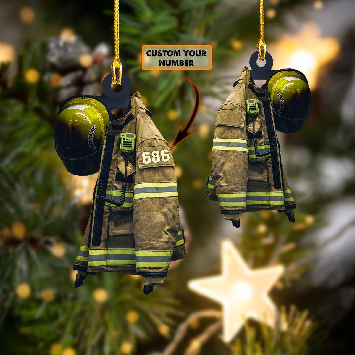 giftngon - Personalized Firefighter Capitaine YELLOW HELMET | Christmas Custom Shaped Ornament | Custom Number
