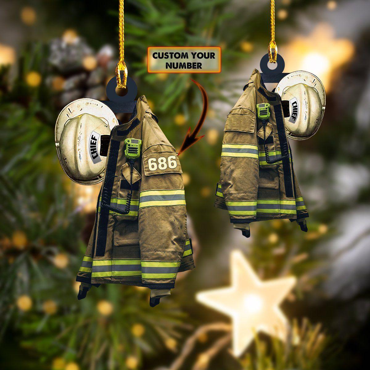 giftngon - Personalized Firefighter Chief WHITE HELMET | Christmas Custom Shaped Ornament | Custom Number