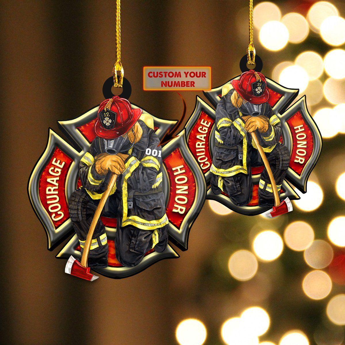 giftngon - Personalized Firefighter Courage Honor | Christmas Custom Shaped Ornament | Custom Number