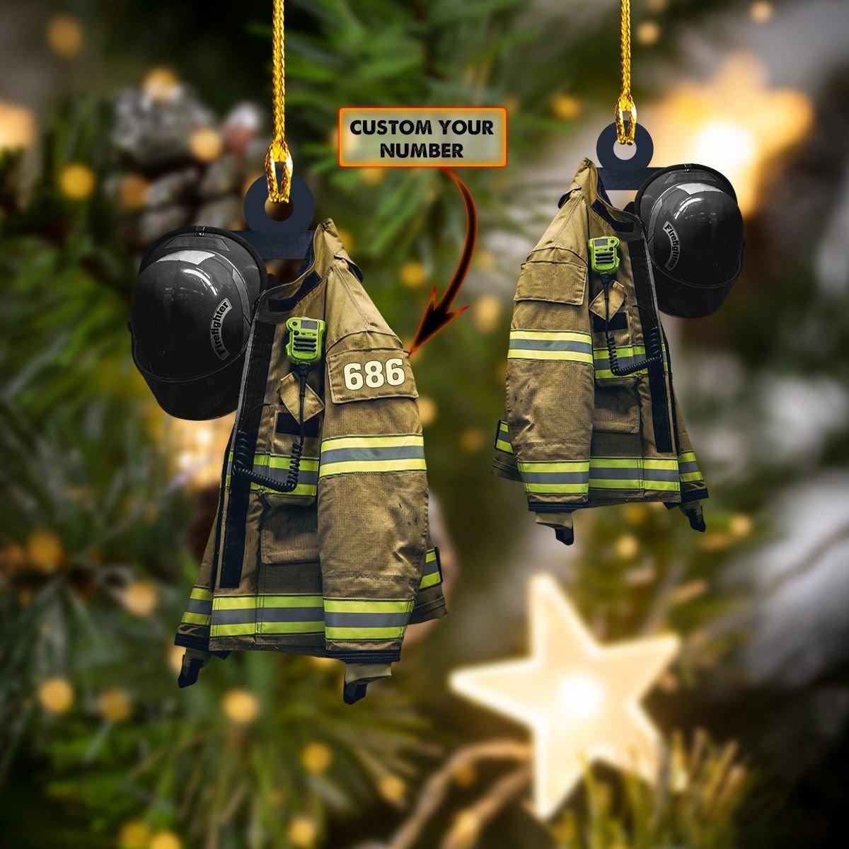 giftngon - Personalized Firefighter BLACK HELMET | Christmas Custom Shaped Ornament | Custom Number