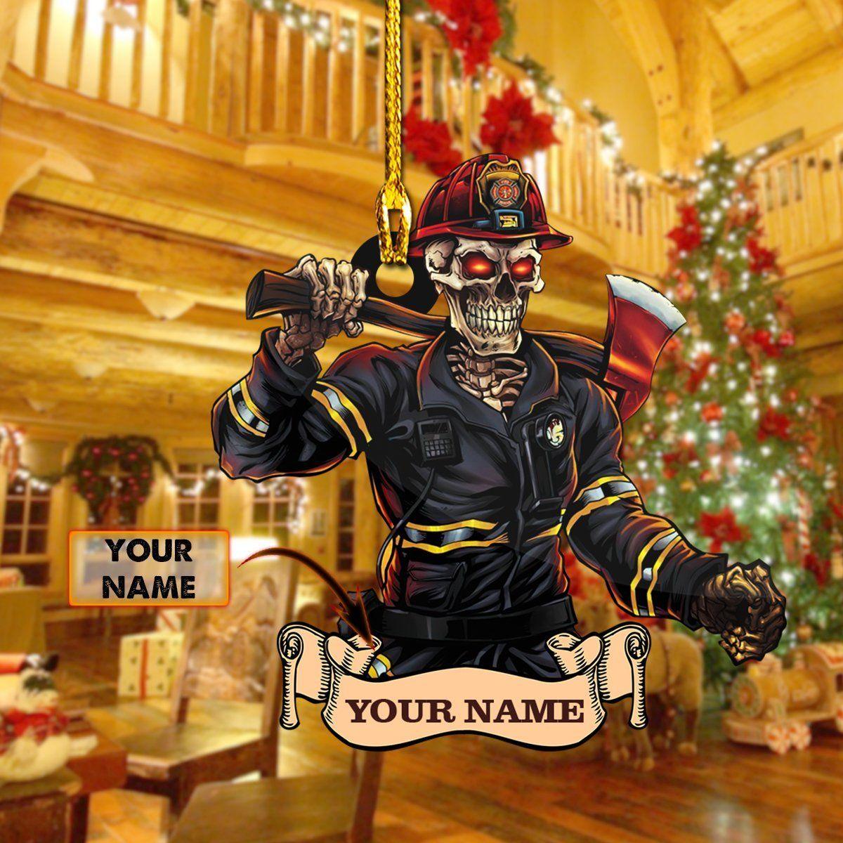 giftngon - Personalized Firefighter Skull | Christmas Custom Shaped Ornament | Custom Name