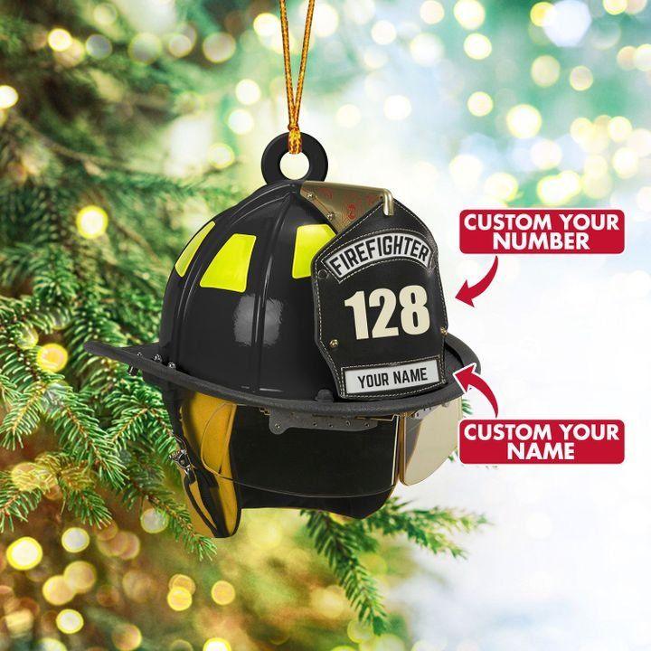 giftngon - Personalized Love Firefighter Helmet Chrismas Ornament |Custom Name & Number
