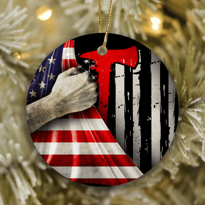 giftngon - Personalized Firefighter Ornament | USA Flag