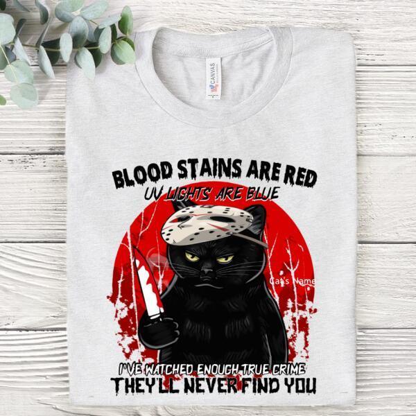 Gift For Halloween, Blood Stains Are Red UV Lights Are Blue I've Watched Enough True Crime They'll Never Find You Unisex Personalized Shirt