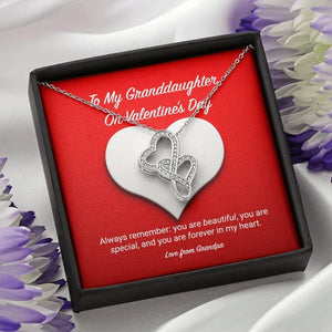 To My Granddaughter from Grandpa Valentine's Day Double Hearts Necklace
