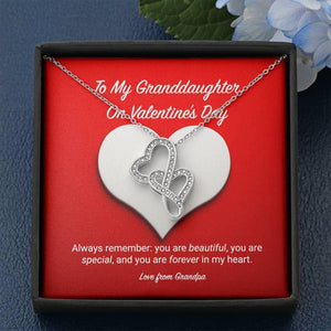 To My Granddaughter from Grandpa Valentine's Day Double Hearts Necklace
