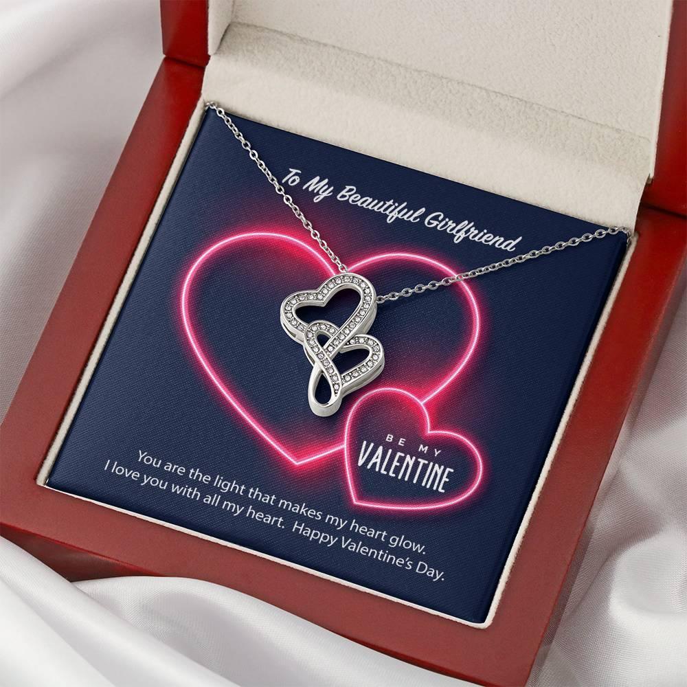 To My Girlfriend Be My Valentine Double Hearts Necklace