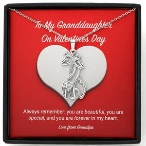To My Granddaughter from Grandpa Valentine's Day Giraffe Necklace
