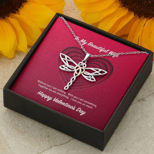 To My Beautiful Wife Valentine's Day Dragonfly Necklace
