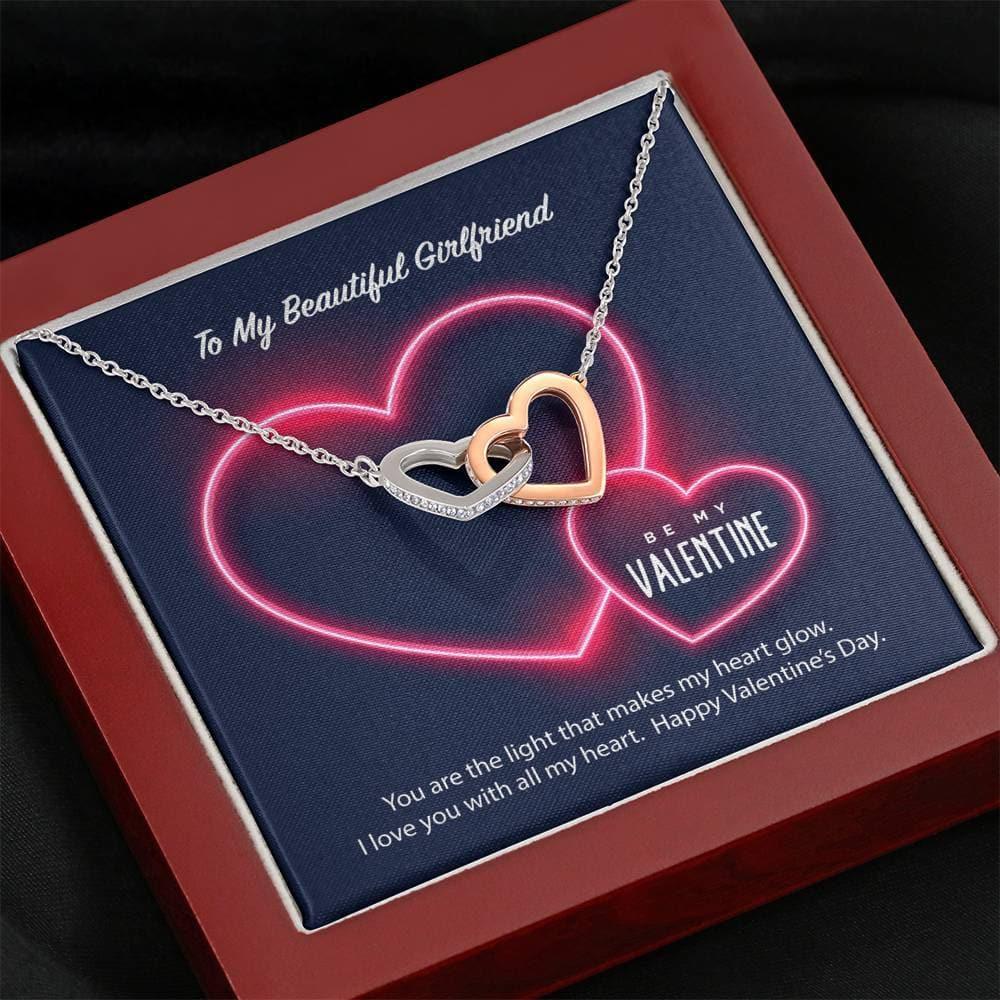 To My Girlfriend Be My Valentine Interlocking Hearts Necklace