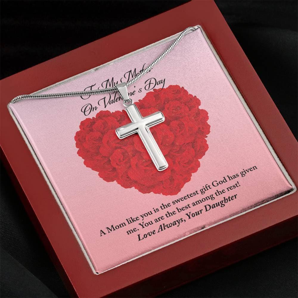 To Mother from Daughter Valentine's Day Cross Necklace