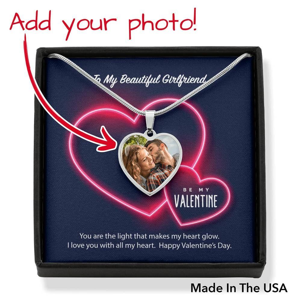To My Girlfriend Be My Valentine Personalized Photo Heart Necklace