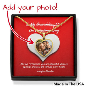 To My Granddaughter from Grandpa Valentine's Day Personalized Photo Heart Necklace