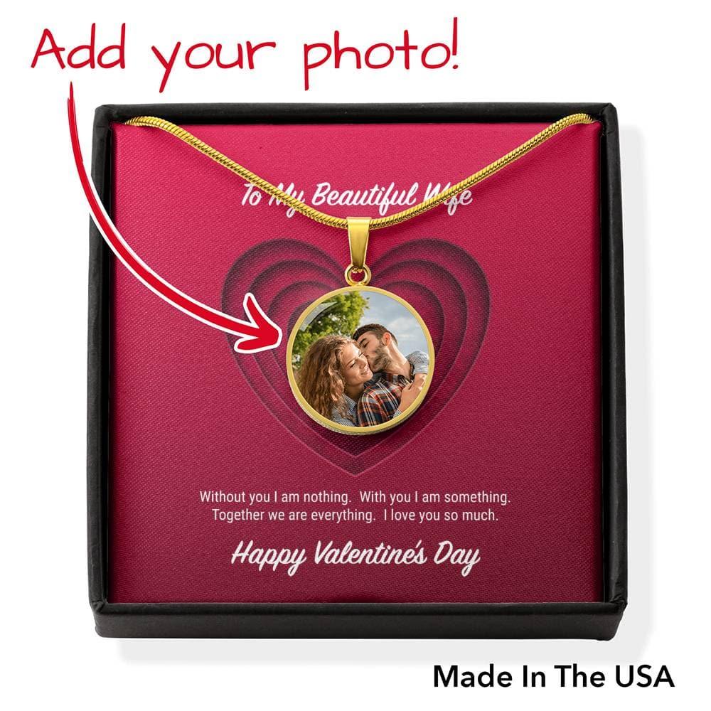 To My Beautiful Wife Valentine's Day Personalized Photo Circle Pendant Necklace